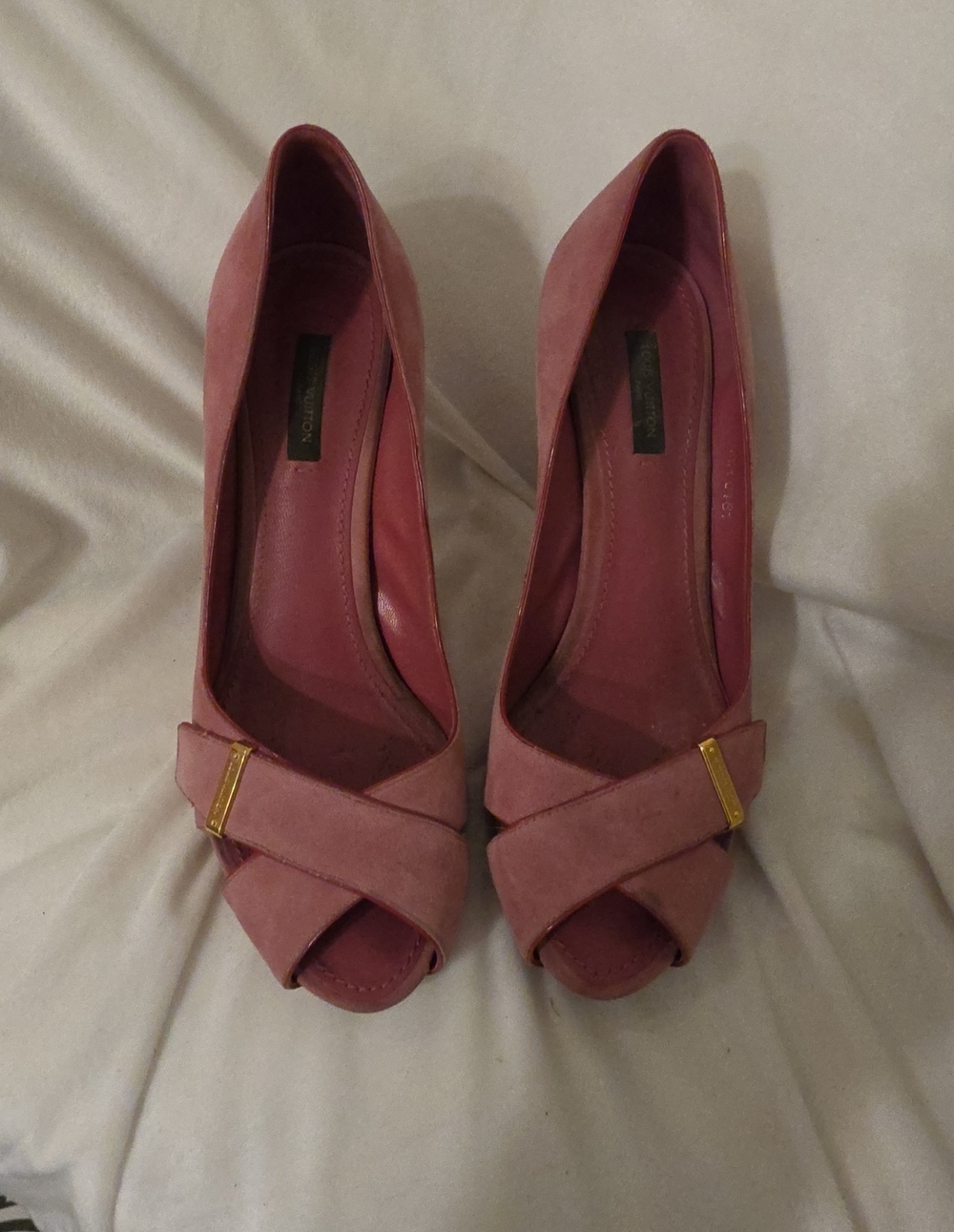 Louis Vuitton  Pink Peep-Toe Heels with Gold Accent